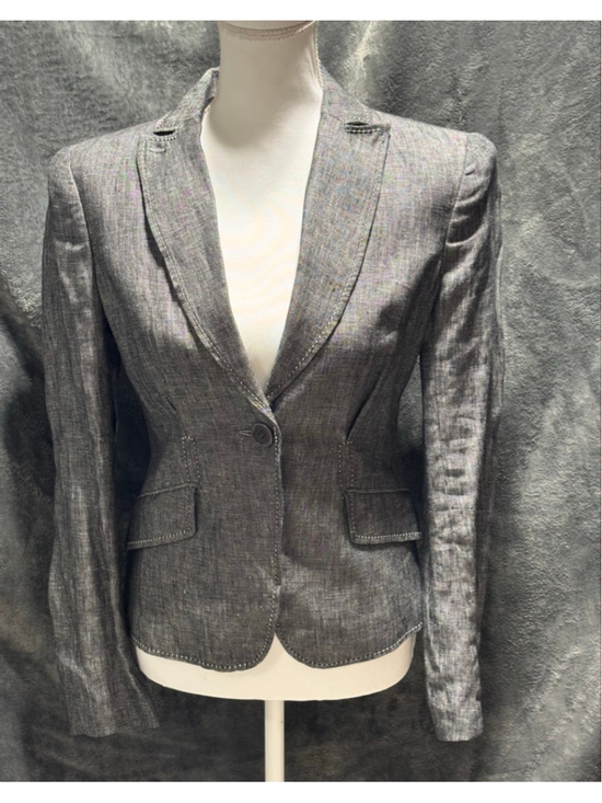 Max Studio Jackets & Blazers - Y2K Era Max Studio 100% Linen Tailored Textured Charcoal Gray Jacket SZ 4 NWT